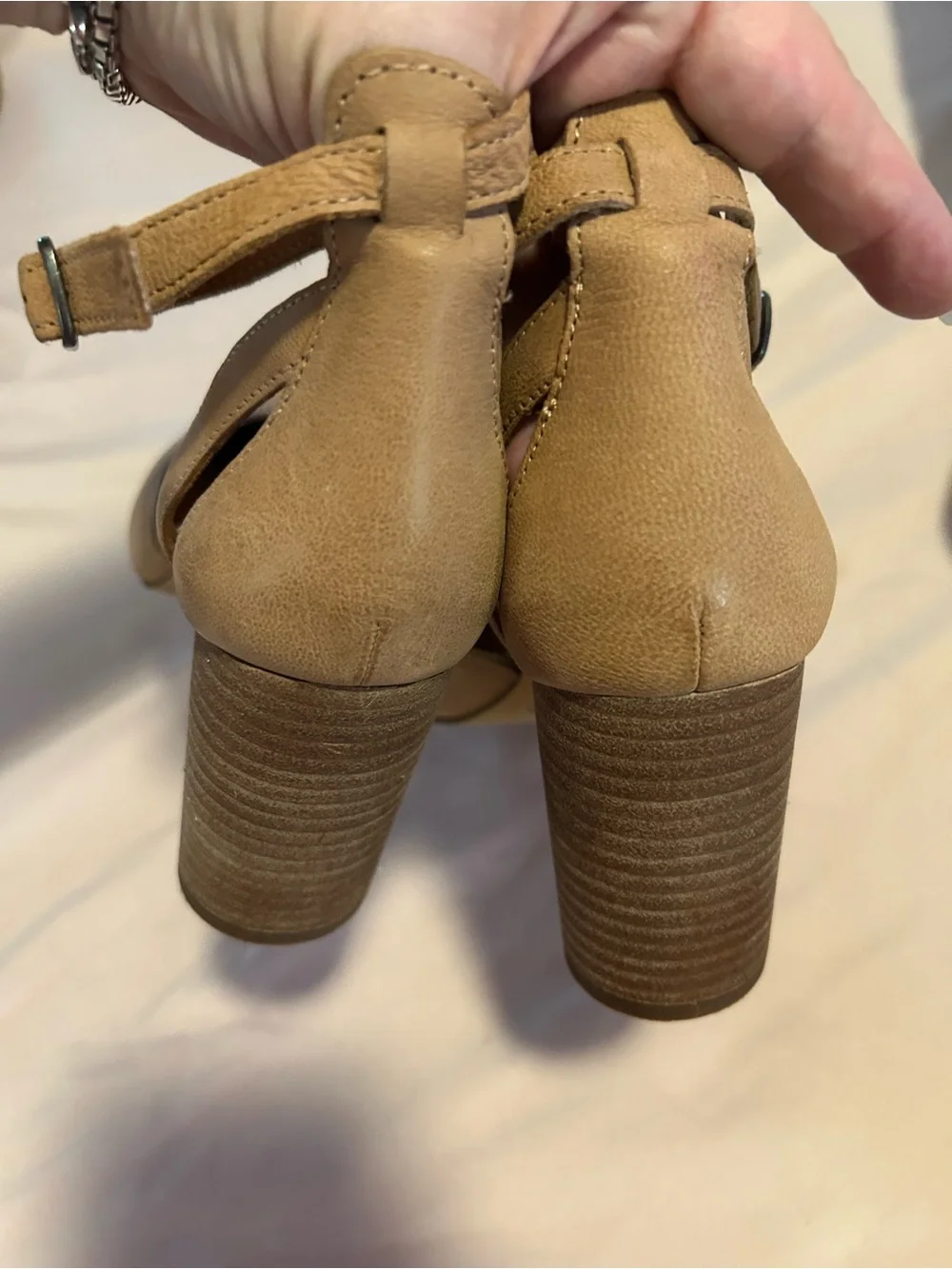 Lucky Brand Beige Pointed Toe Ankle Strap Block Heels